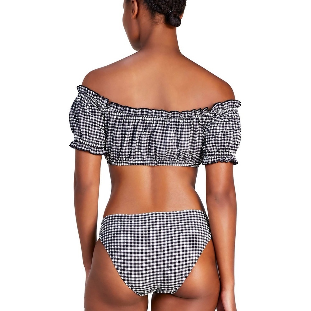 NWT Kate Spade Off The Shoulder Bikini Top Gingham Black White Padded Bandeau M - Picture 3 of 10